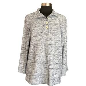 Soft Surroundings Gray Tunic Sweater Size Medium 3/4 Button Collar Cosual Soft
